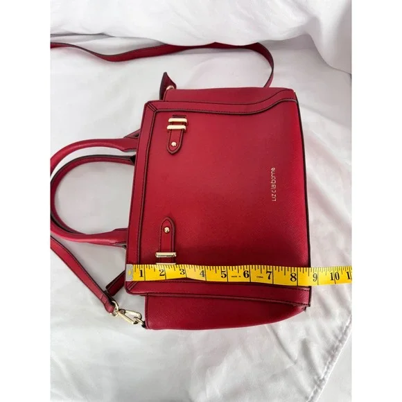 Liz Claiborne Satchel Purse Top Handle Crossbody Red Gold Hardware - Picture 10 of 11